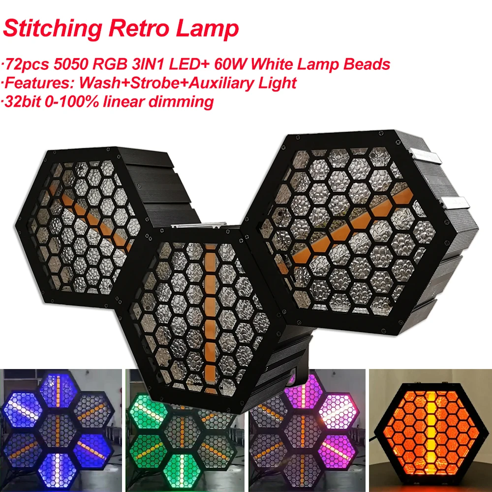 Yuer Stitching Retro Lamp 1x60W Golden COB+ 72pcs 3535RGB LEDs Wash Flash Auxiliary Projector Light DJ Disco Party Stage Lights