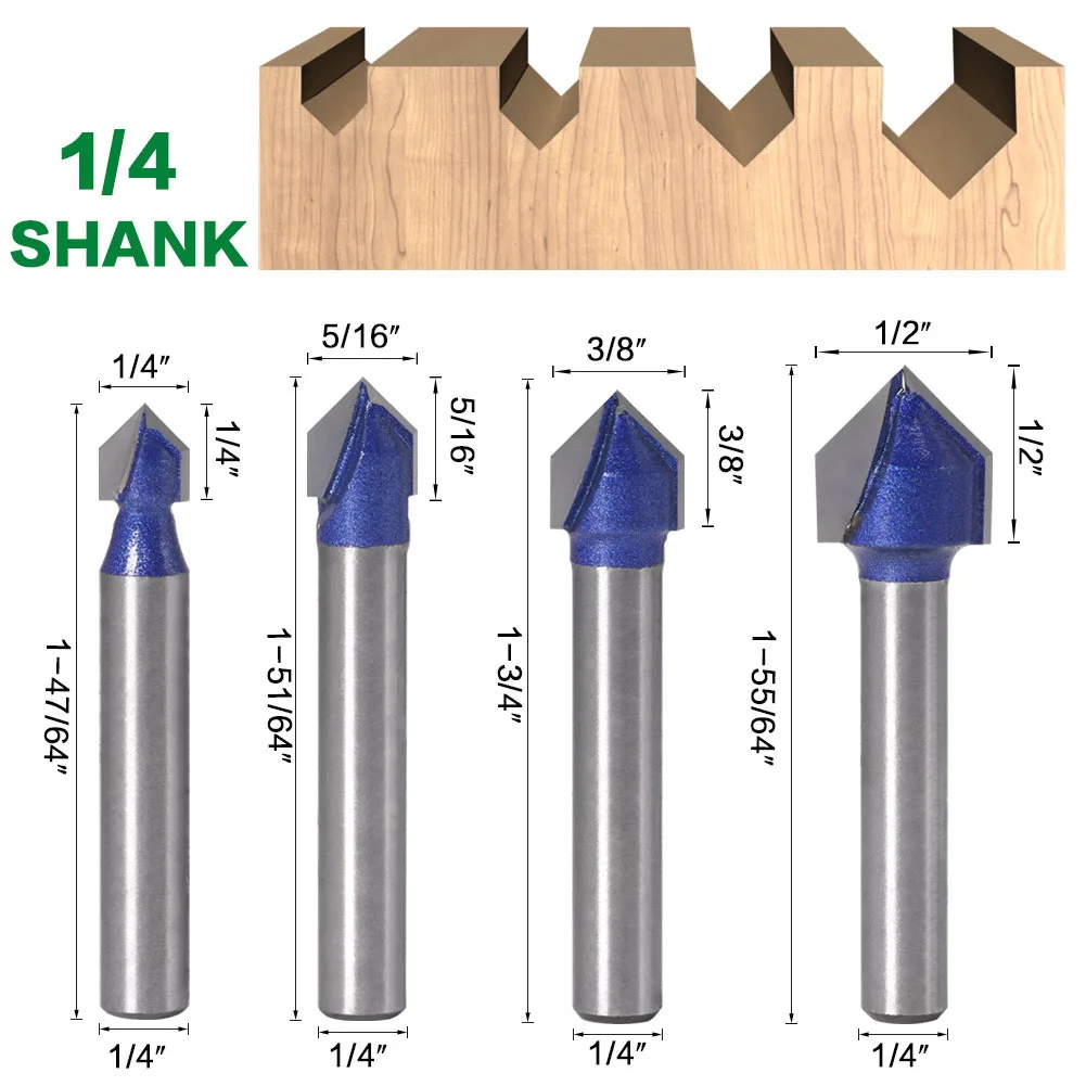 1PC 1/4&quot 6.35MM Shank Milling Cutter 90Degree V Groove Bit 5/16&quot 3/8&quot 1/2&quot Solid Router Carbide Woodwork | Инструменты