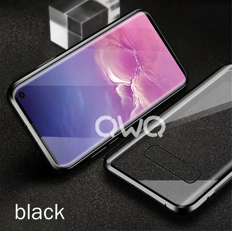 Магнитный защитный чехол для телефона samsung Galaxy A50 A70 S10 S8 S9 Plus A7 Note 9 8 S10E закаленное стекло задняя Магнитная крышка - Цвет: black