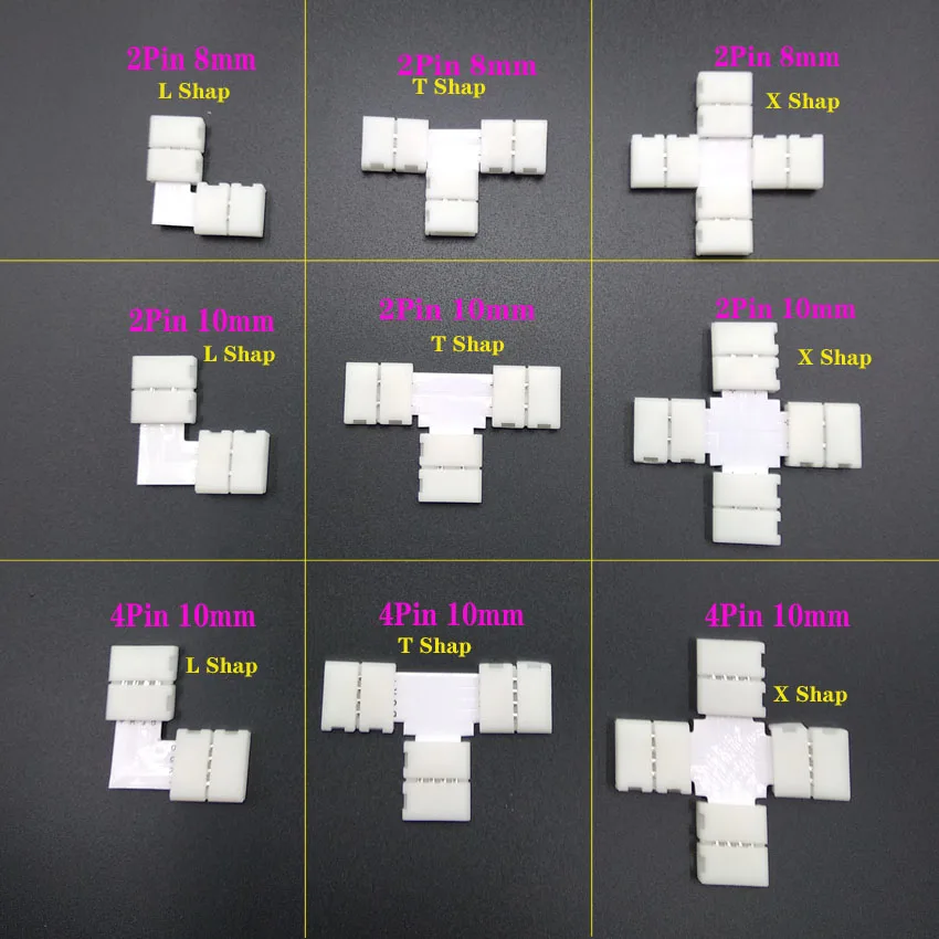 

5PCS Free Soldering LED Connector 2PIN 3PIN 4PIN 5PIN L / T / X Shape Corner connector for 10mm LED Strip Light RGB RGBW RGBWW