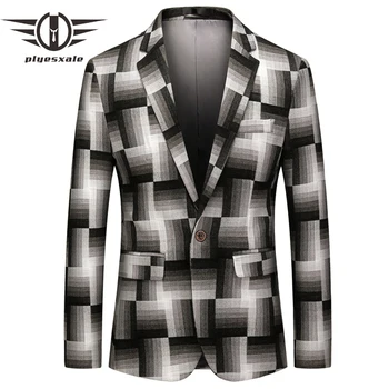 

Slim Fit Geometric Pattern Gentleman Blazer Jacket 6XL Luxury Brand British Style Men Blazers Costume Homme Fashion Printed Q813