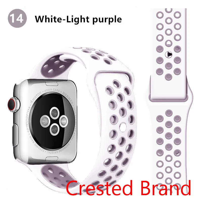 white light purple Силиконовый ремешок для Apple watch band 44 мм/40 мм iWatch band 42 мм/38 мм дышащий спортивный ремешок для часов Браслет Apple watch 5 4 3 2 1 - Цвет ремешка: white light purple