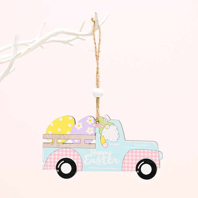 Decoration Eggs Rabbit Carrot Car Wooden Hanging Ornament DIY Wood Crafts Easter Kids Gifts Spring Easter Home Decoration