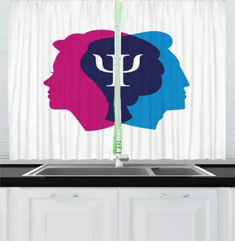 

Blue Indigo Magenta Psychology Kitchen Curtains Plain Symbolic Relationship Concept Portraying Human Heads Thoughts for Kitchen