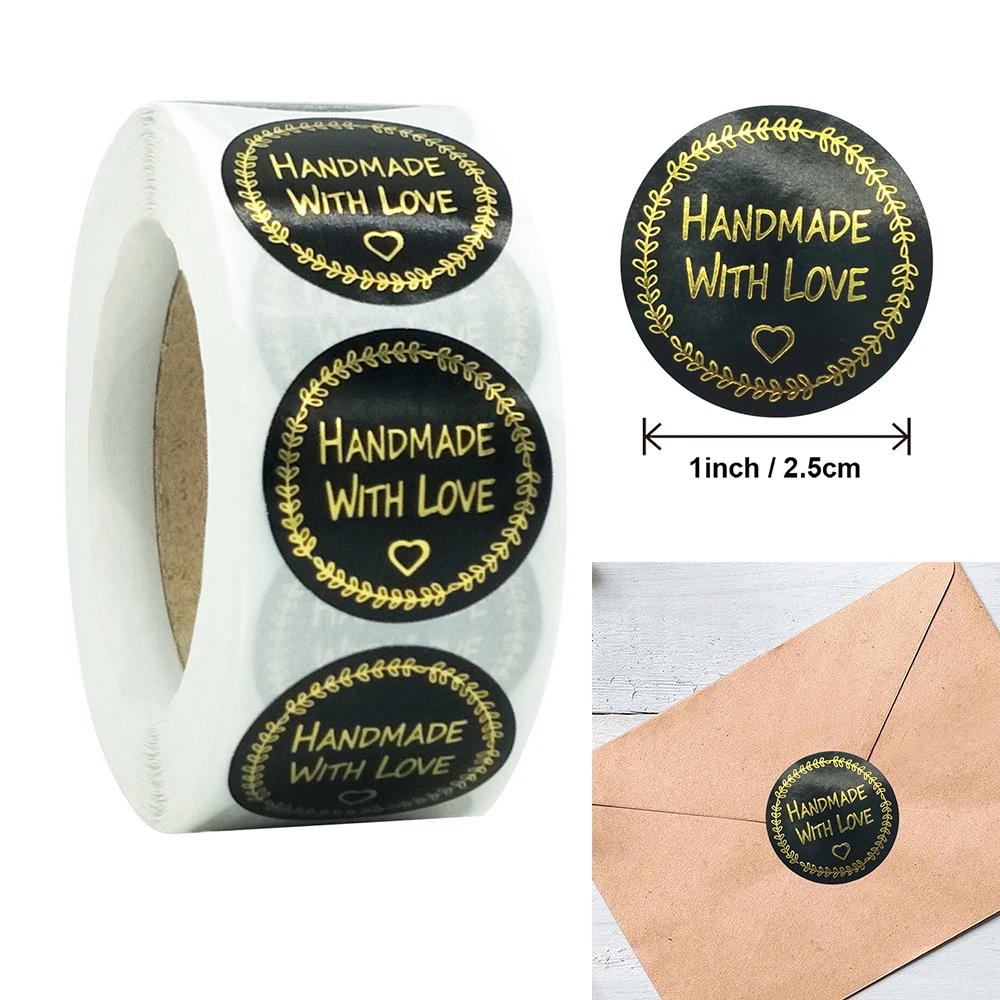 

500pcs Gold Foil Handmade Thank You Stickers2.5cm Baking Packaging Sealing Decoration Label Diary Journal DIY Stickers