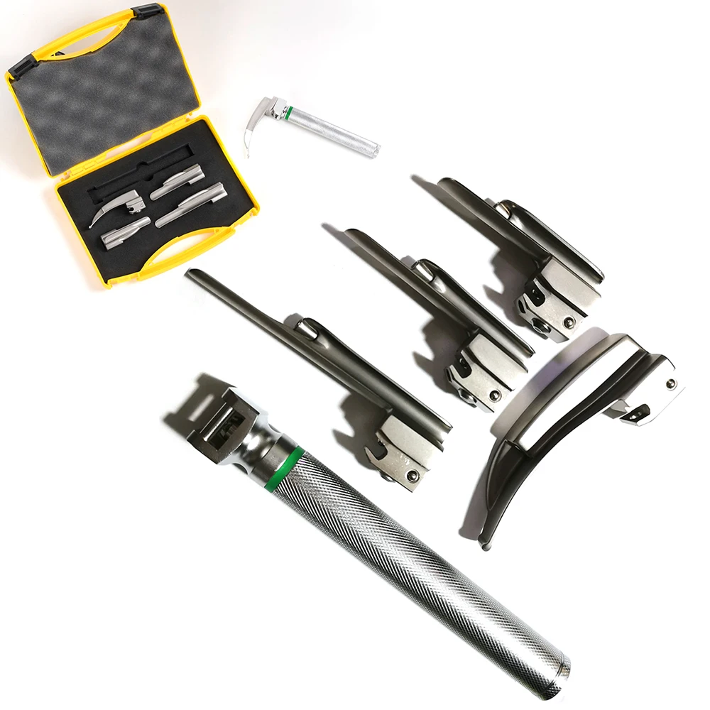 

Laryngoscopes Fiber Optic Set illumination High Quality Set of 4 Blades with Small Battery