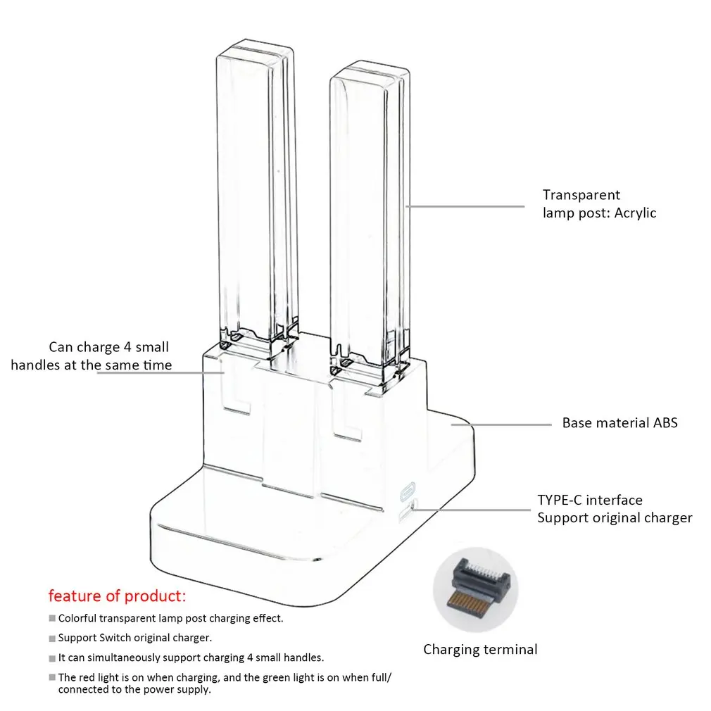 4 в 1 контроллер зарядное устройство светодиодный зарядная док-станция для nintendo переключатель Joy-Con Pro зарядное устройство