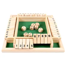 QWZ New Wooden Deluxe Four Sided 10 Numbers Shut The Box Board Game Set Dice Party Club Drinking Games for Families Toys