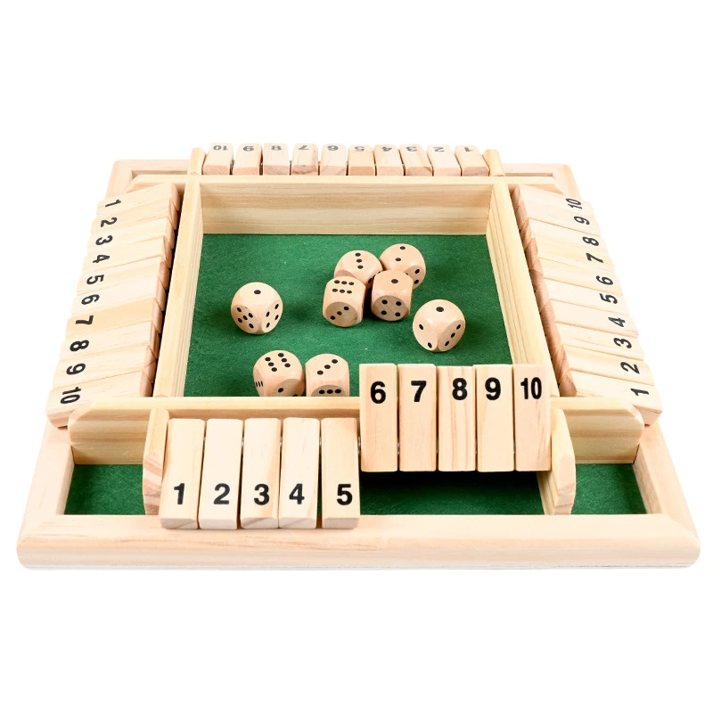 Deluxe 4-Sided 1-10 Numbers Shut the Box Dice Game for Drinking Fun Table