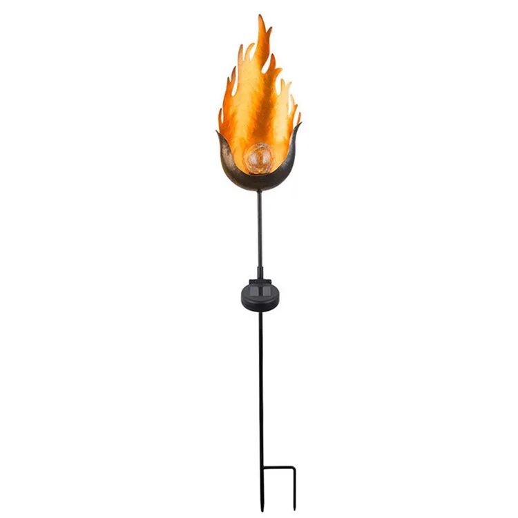 

New Style Lawn Light Solar Lights Outdoor Moon Crack Glass Ball Pile Metal Flame Light Waterproof Garden Lamp