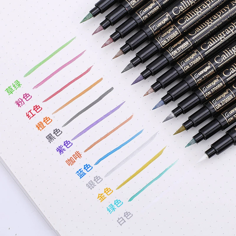 12/20 Colors Metallic Soft Brush Marker Pen Birthday Gift Card Making Metallic Color Art Pen DIY Photo Album Glass Wine - Image 6