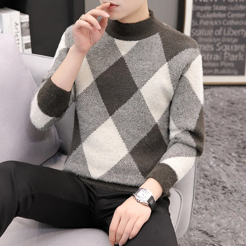 thumbnail image 1 of Suéter cálido de cachemira de visón para hombre, nuevo jersey de cuello redondo de invierno, jersey suave y grueso para hombre, suéteres navideños de moda para hombre, 1 of 4