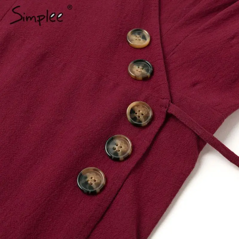 Simplee Sexy v neck women wrap dress Casual solid button female summer dress Elegant ladies cotton spring a line work midi dress