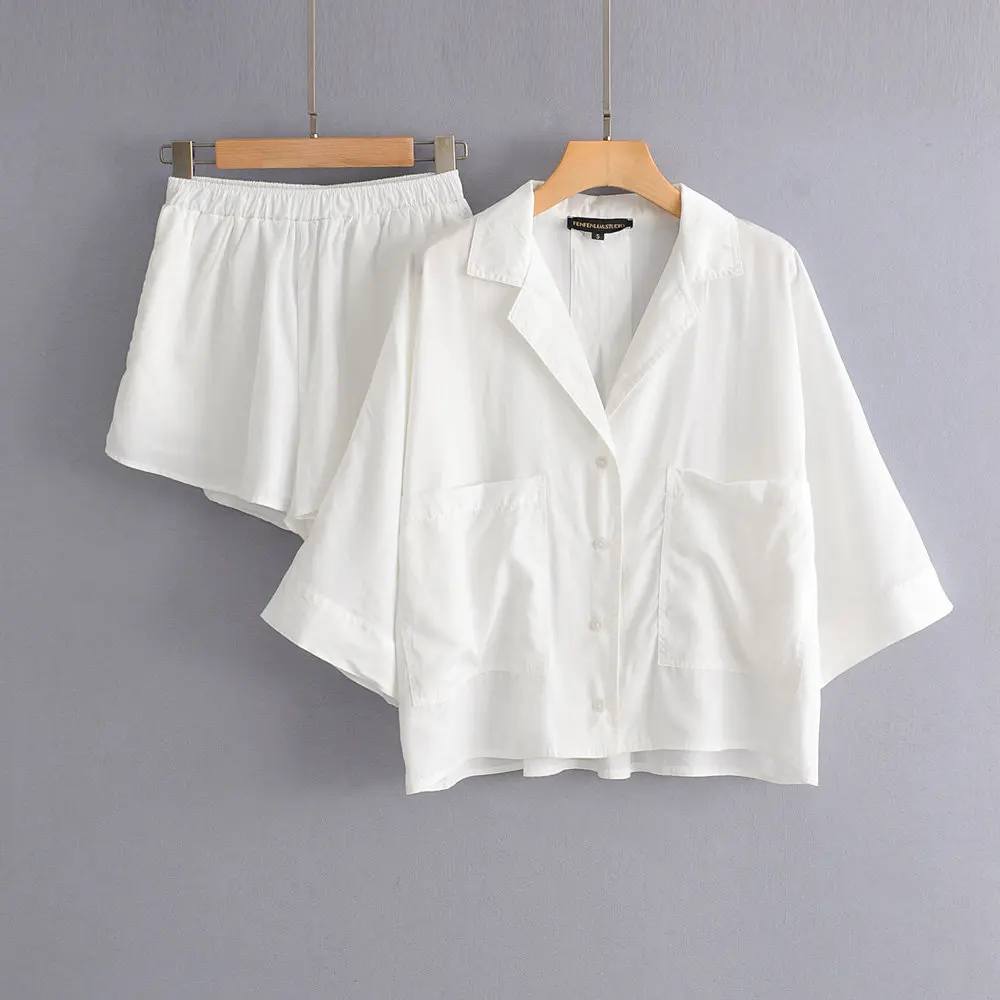 

2019 Summer New Style Western Style Bat Sleeve Loose-Fit Shirt Elastic Waist Flowing Shorts Set A6bs399
