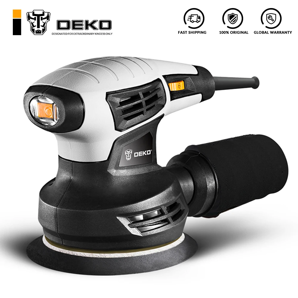 DEKO DKSD28Q1 280W Random Orbit Sander  with 15 Sheets of sandpaper Dust exhaust and Hybrid dust canister