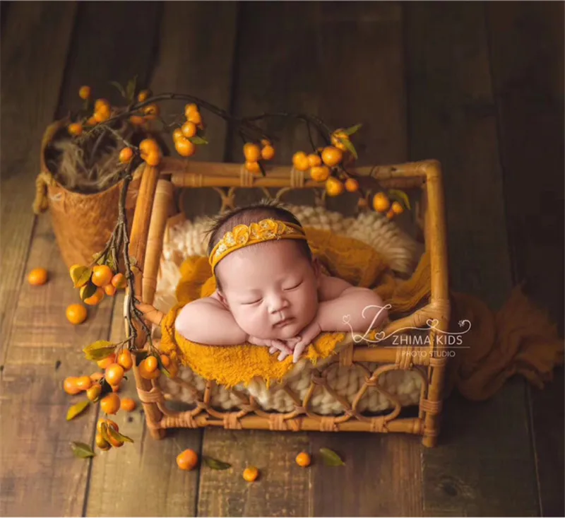 Fotografie детский реквизит винтажная плетеная корзина из ротанга реквизит для фотосъемки новорожденных корзина ребенок позирует диван кровать аксессуары Bebe фото