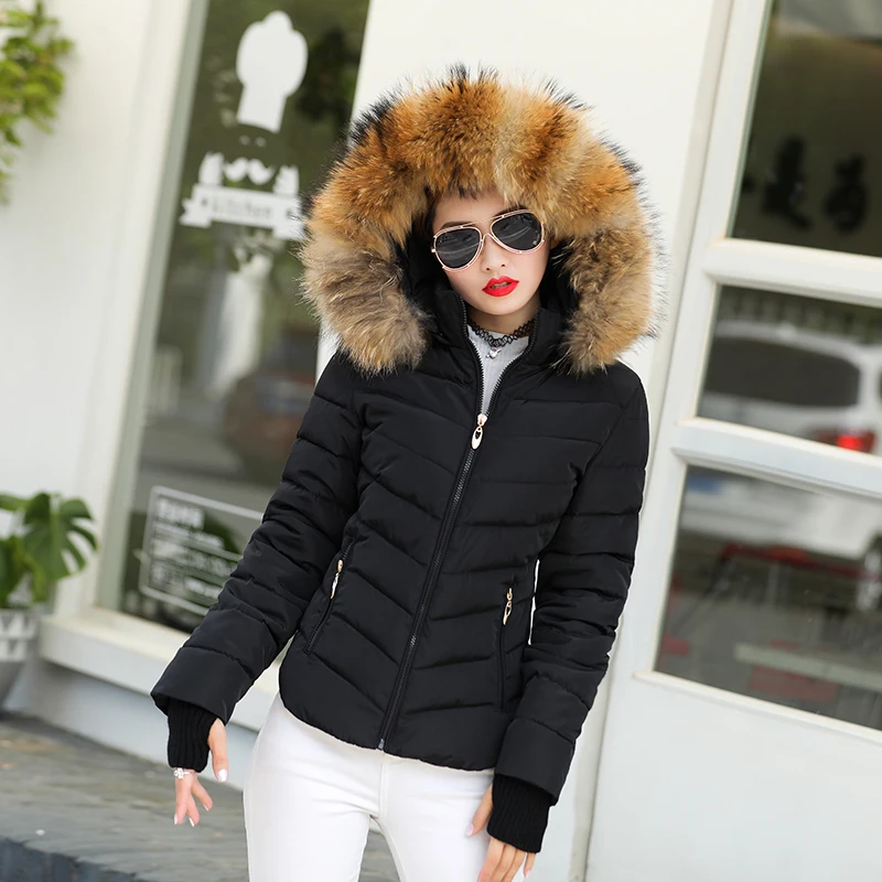 Женская зимняя куртка с воротником из искусственного лисьего меха, модель года, приталенный короткий пуховик из хлопка, Толстая теплая куртка-пуховик