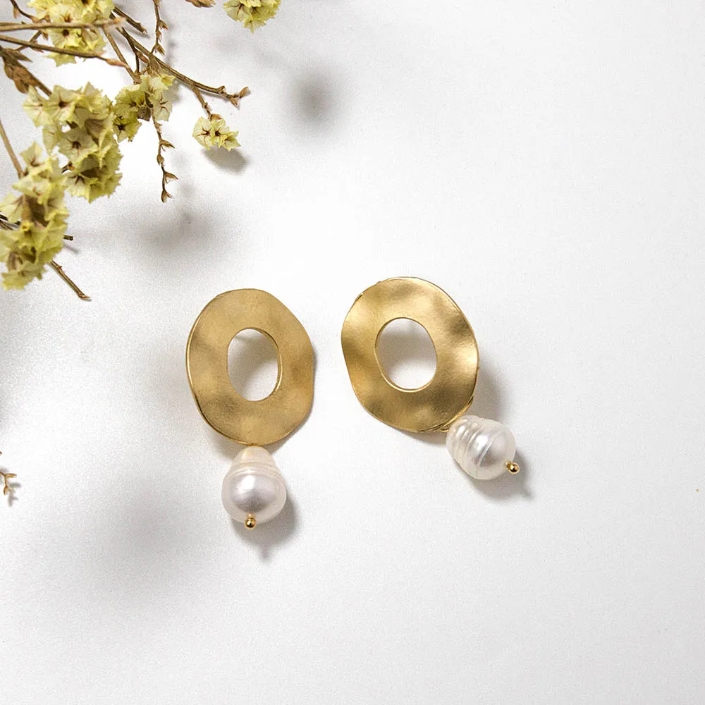 INKDEW Korea Design Metal Gold Drop Earrings Baroque Irregular Circle Square Natural Freshwater Pearl Earrings for Women Girls - Окраска металла: 10