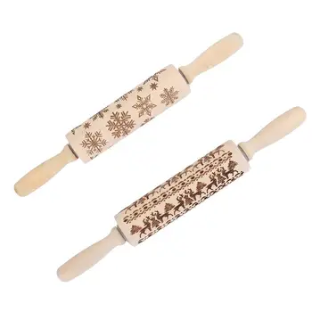 

Baking Rolling Pin Rolling Pin Dough Mold Cookies Gingerbread Cake Party Tool Wooden Rolling Pin Patterned Environmental DIY