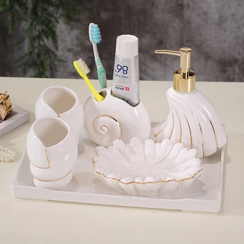 

White Bathroom Accessories Set Porcelain Handcrafted Toothbrush Holder Toothpaste Dispenser for Bathroom Toilet Home Decoration