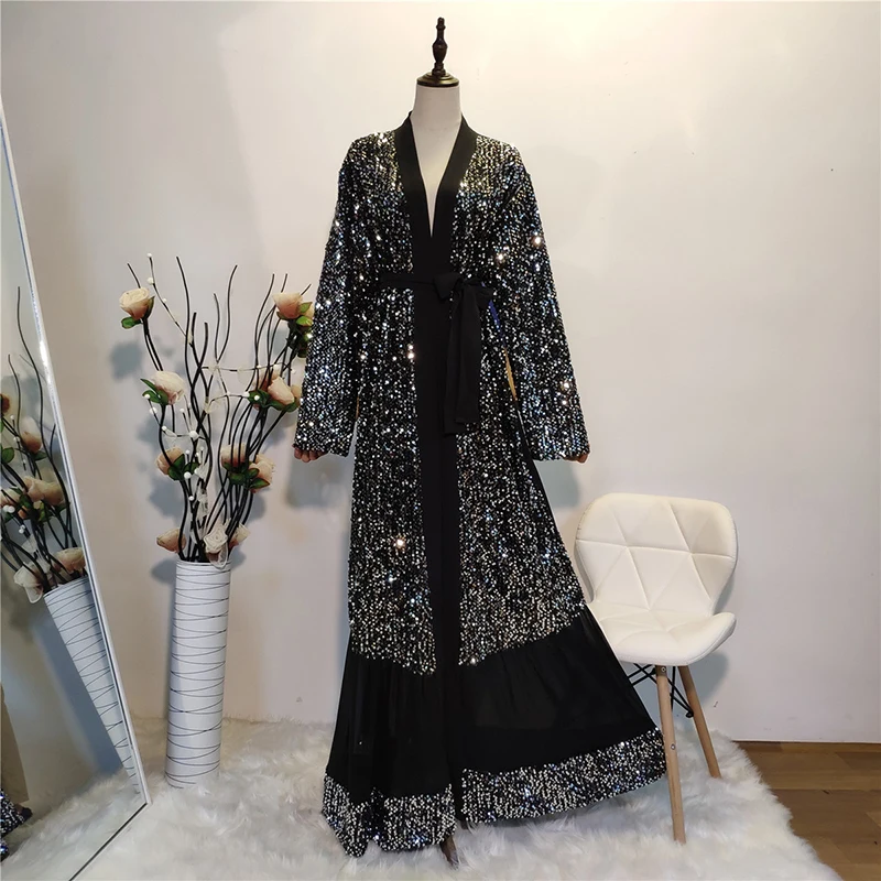 Black Eid Abaya Dubai Kaftan Kimono Cardigan Muslim Hijab Dress Women Dubai Turkish Islamic Clothing Vetement Femme Musulmane