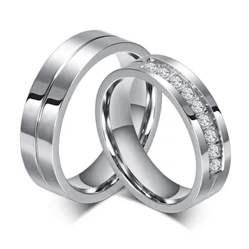 

CA-141 New Silver Color Romantic Stainless Steel Rings For Women Men Lover Party Wedding Fashion CZ Stone Wedding Rings