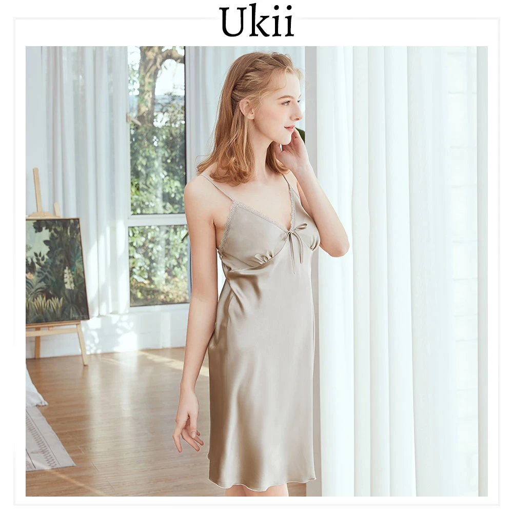 

Ukii Silk Night Dress For Women Sleepwear Sexy Pijama Dress For Women V Neck Mini Silk Night Gown Pijama Mujer Verano Sexy