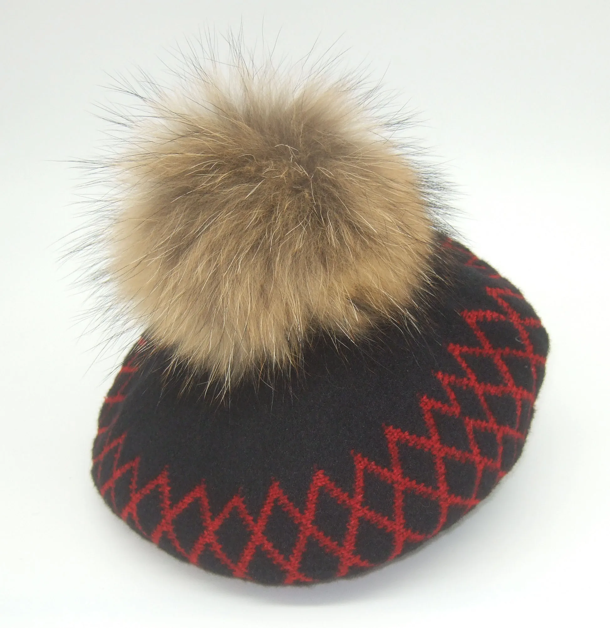 natural pompom Женские береты ярких цветов с помпоном теплая зимняя шапка Дамский берет для девочек шапка с меховым беретом британская Кепка художника Тыква плед береты шляпа - Цвет: natural pompom