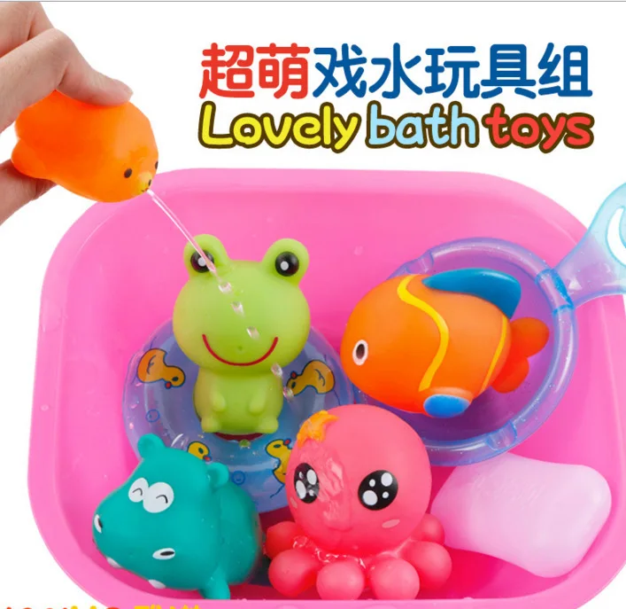 Summer Children Bath Toy Set Infant Swimming Toy Water Spouting Baby Bath Water Toys 7 Pieces