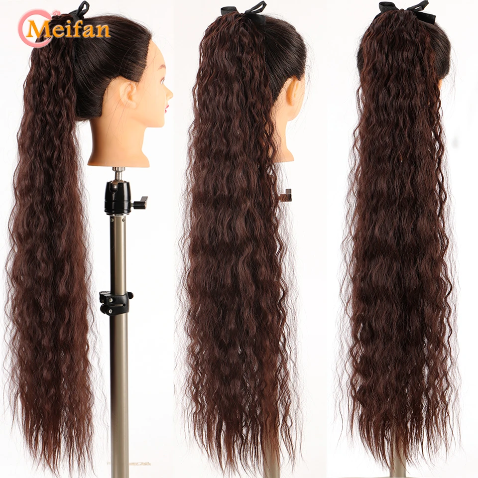MEIFAN-extensiones de cola de caballo rizado Afro, superlargo pelo sintético, cinta con cordón ajustable, cola de pelo Natural falso