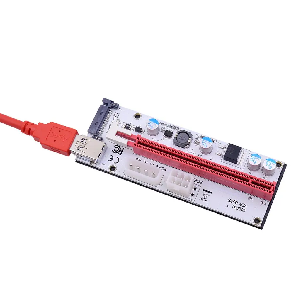 VER008S PCI-E Riser Card PCI-E 1x до 16x с 4pin 6pin Sata три порта питания+ USB расширенный кабель для Bitcoin Miner