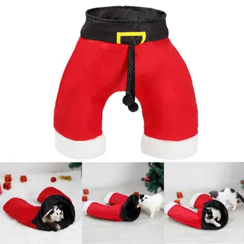 

Funny Collapsible Santa Claus Pants Style 3-Way Tunnel Toy with Crinkle Paper Plush Balls for Pet Cat Kittens Christmas Gift