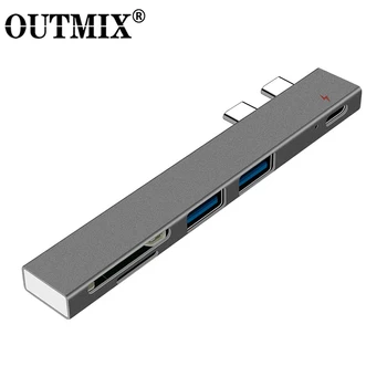 

OUTMIX Aluminum Alloy USB C Hub With SD/TF Card Reader Multi USB Type C Hub Adapter Compatible For MacBook Pro PC Accessories