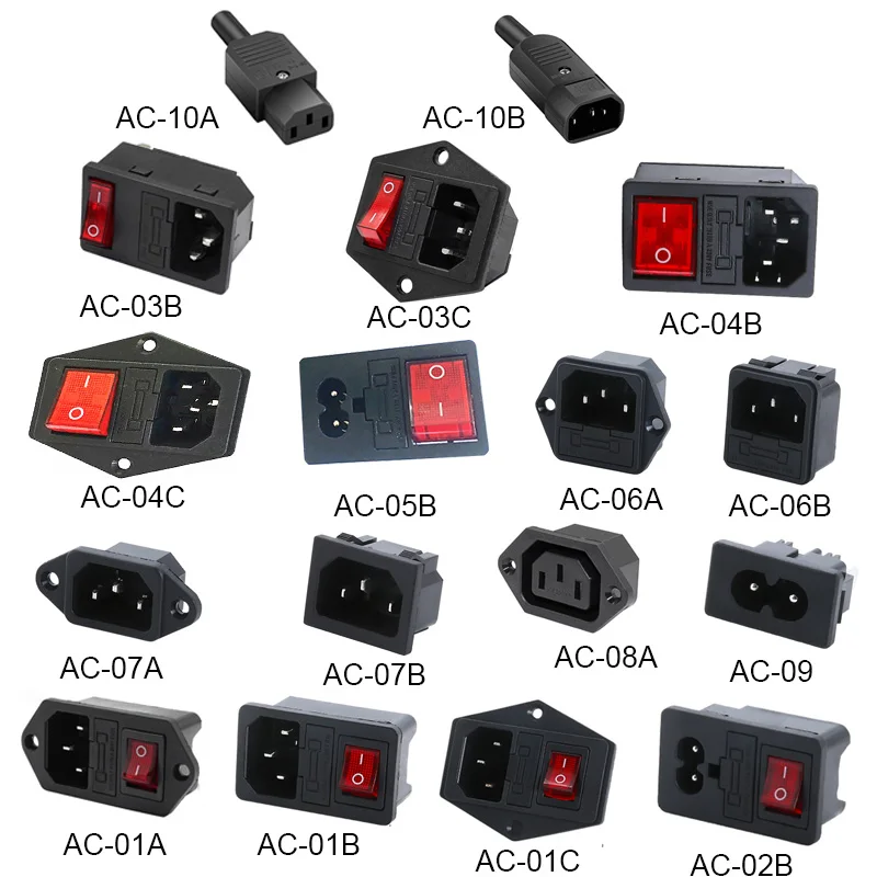 Spina Di Ingresso Connettore Pin 3 Pin Iec320 C14 Presa Elettrica Led 250V Interruttore A Bilanciere Fusibile In Ottone 10A Accessori Per Montaggio Su