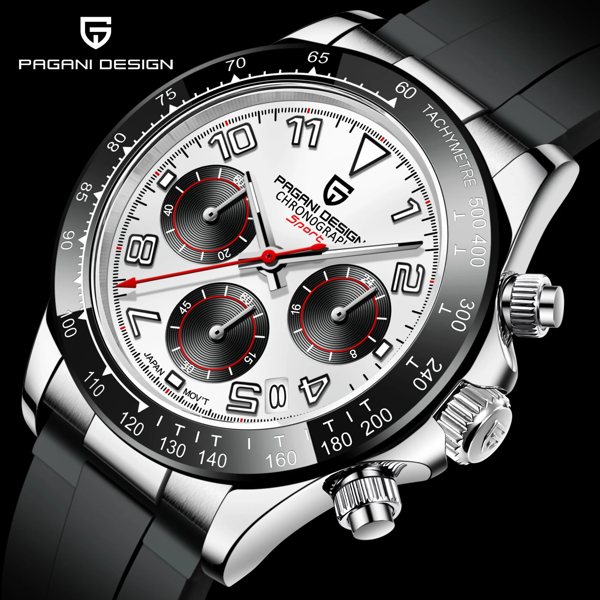 PAGANI DESIGN PD 1687 Men`s Watch Automatic Date Ceramics Bezel Quartz Watches Men Seiko-VK63 Sapphire Chronograph Clock 10ATM | Наручные