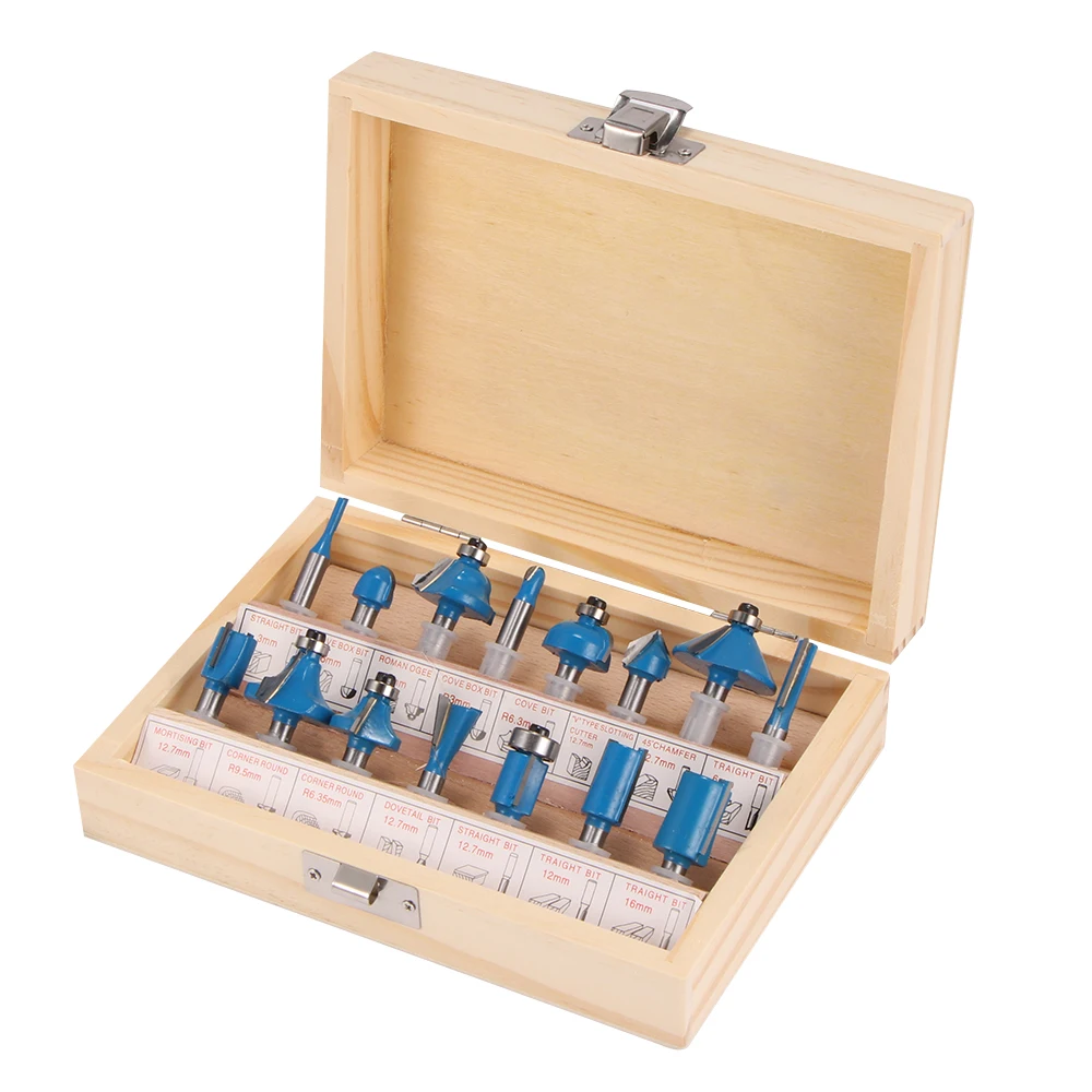 

15pcs Milling Cutter Router Bit Set 1/4" Shank Wood Cutter Carbide Shank Mill Woodworking Trimming Engraving Cutting Tools