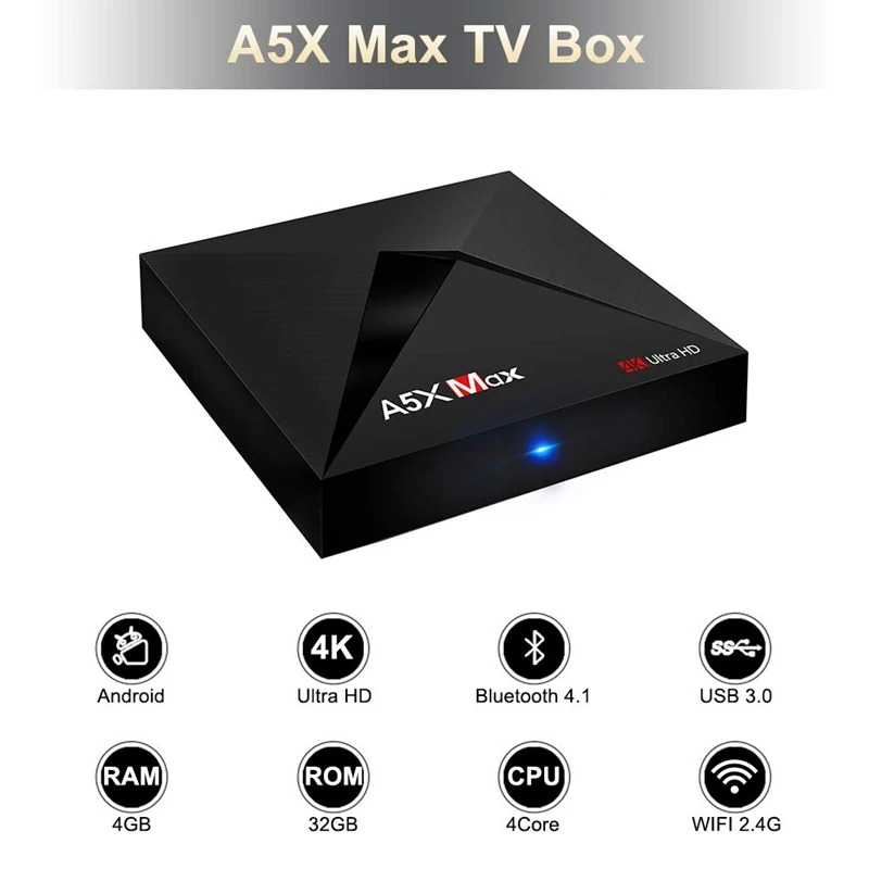 Android Tv Box A5X Max 4 Гб Ram 32 ГБ Rom Rk3328 четырехъядерный Bluetooth 4,0 2,4G/5,8G двухдиапазонный Wifi Hd телеприставка Dlna Airplay Med