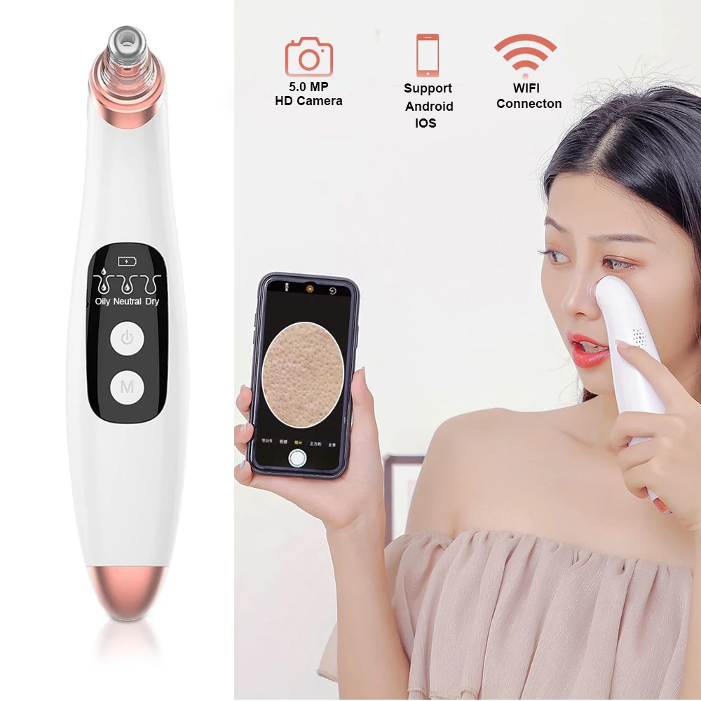 US $23.49 New Arrival Smart WIFI Visual Blackhead Remover Vacuum Suction Pore Cleaner BuiltIn 20X 50MP Camera Acne Removal Cleaning Tool