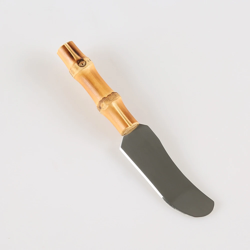 Baking Tool Stainless Steel Wood Bamboo Root Handle Toast Pizza Dessert Cake Bread Mini Small Cream Cheese Butter Spreader Knife
