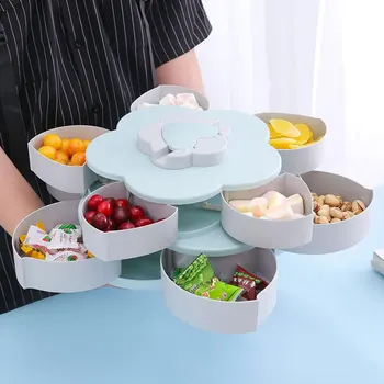 

Creative Flower Type Rotating Candy Box Plastic Snack Storage Tray Wedding Candy Petal Box Family Snacks Partition Box