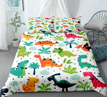 

Dinosaurs Bedspread in Woodland with Dots White Duvet Cover Set 2/3Pcs Kids Cartoon Dino Bedding Set Single Double Full Queen