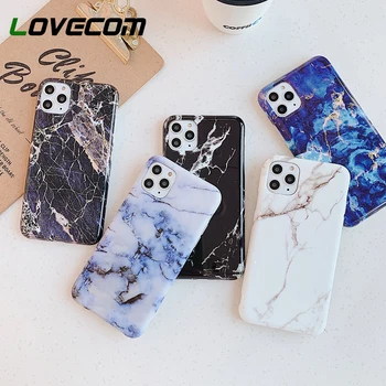 

LOVECOM Cracked Marble Glossy Phone Case For iPhone 11 Pro Max XR XS Max 6 6S 7 8 Plus X Soft IMD Full Body Vintage Back Cover