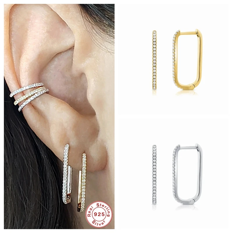 CANNER 100% orecchini a cerchio grande in argento Sterling 925 orecchini a cerchio con fibbia in osso per le donne Mujer Pendientes a forma di U
