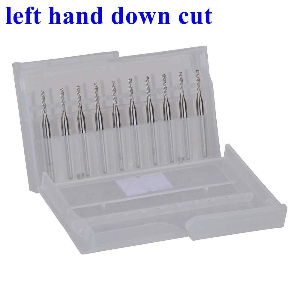 

10pc 3.175X1.6X8.5mm Left Spiral PCB milling cutter down cut Corn end mill Engraving Bit CNC PCB drill bit Set pcb router bits