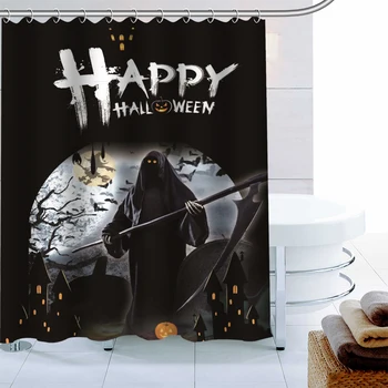 

Halloween Ornament Shower Curtain Pumpkin Ghost Skeletons Polyester Fabric 3D Printing Bathroom Curtain Waterproof Bath Curtain