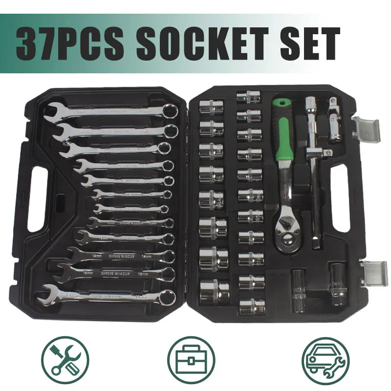 

1/2" 37pcs Socket Set Tools Set for Car Repair Tools Mechanic Tool Set with Tool Case Plumping Sockets Ratchet Spanners Wrench