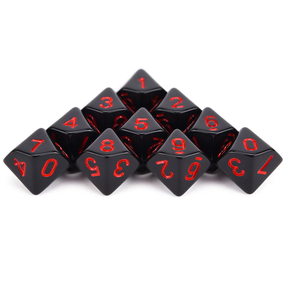 Black w Red Ink 10 шт. D10 двухсторонние многогранные игральные кости для настольной ролевой игры мир тьмы вампирский набор из 10 D10 - Цвет: Black w Red Ink