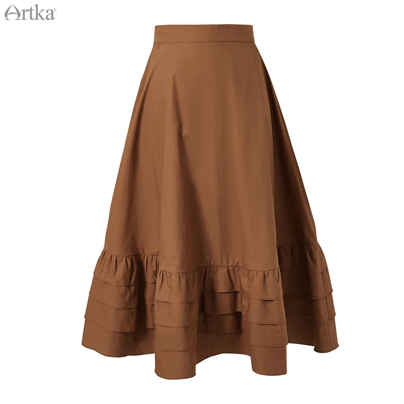 ARTKA 2019 Новая Осенняя Женская юбка 100% хлопок сплошной цвет Элегантная