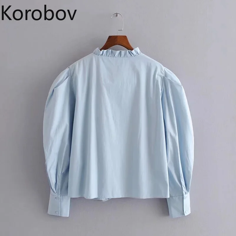 Korobov/Корейская женская блузка с круглым вырезом и оборками в стиле пэчворк