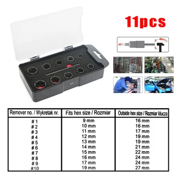 

11pcs/Set Bolt Broken Nut Extractors Hex Head Removal Tool Black With wrench